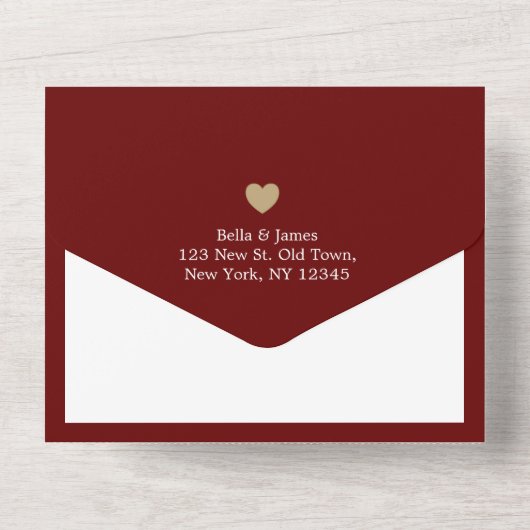 Herfst Burgundy Heart in One Wedding Invitation All In One Uitnodiging (Achterkant)