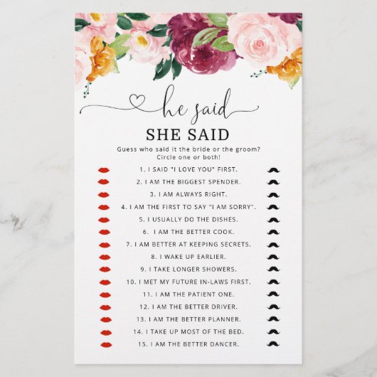 Herfst Burgundy Hij zei dat ze vrijgezellenfeest s (Voorkant)