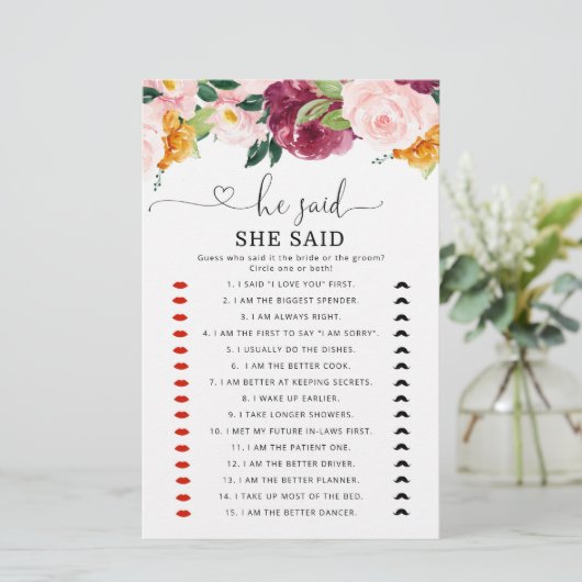 Herfst Burgundy Hij zei dat ze vrijgezellenfeest s (Staand voorkant)