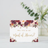 Herfst Burgundy Marsala Floral is mijn dienstmeisj Kaart (Staand voorkant)