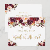 Herfst Burgundy Marsala Floral is mijn dienstmeisj Kaart (Voorkant / Achterkant)