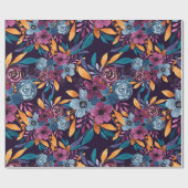 Herfst Burgundy Navy Mustard Waterverf Flowers Art Cadeaupapier (Vlak)