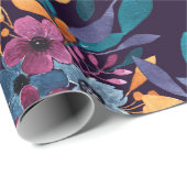 Herfst Burgundy Navy Mustard Waterverf Flowers Art Cadeaupapier (Rol Hoek)