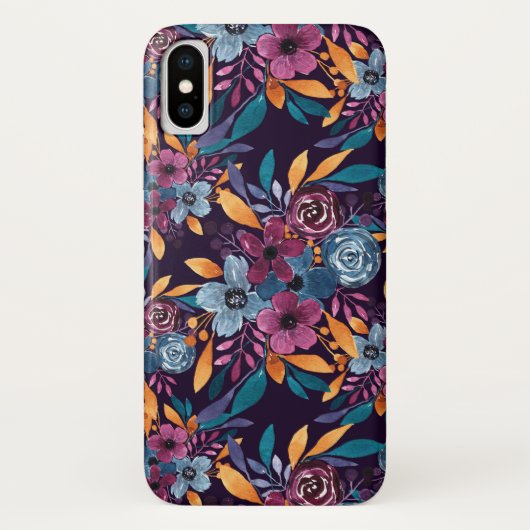 Herfst Burgundy Navy Mustard Waterverf Flowers Art Case-Mate iPhone Case (Achterkant)