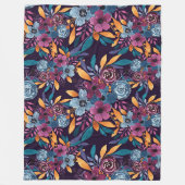 Herfst Burgundy Navy Mustard Waterverf Flowers Art Fleece Deken (Voorkant)