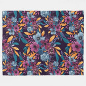 Herfst Burgundy Navy Mustard Waterverf Flowers Art Fleece Deken (Voorkant (Horizontaal))