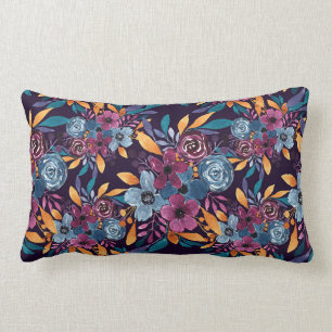 Herfst Burgundy Navy Mustard Waterverf Flowers Art Kussen