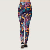 Herfst Burgundy Navy Mustard Waterverf Flowers Art Leggings (Achterkant)