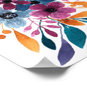 Herfst Burgundy Navy Mustard Waterverf Flowers Art Poster (Hoek)