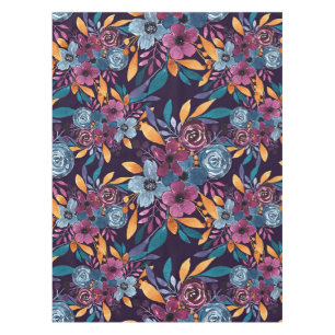 Herfst Burgundy Navy Mustard Waterverf Flowers Art Tafelkleed