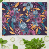 Herfst Burgundy Navy Mustard Waterverf Flowers Art Theedoek (Gevouwen)