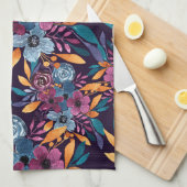 Herfst Burgundy Navy Mustard Waterverf Flowers Art Theedoek (Quarter Fold)