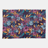 Herfst Burgundy Navy Mustard Waterverf Flowers Art Theedoek (Horizontaal)