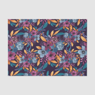 Herfst Burgundy Navy Mustard Waterverf Flowers Art Tissuepapier