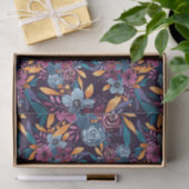 Herfst Burgundy Navy Mustard Waterverf Flowers Art Tissuepapier (Geschenk)