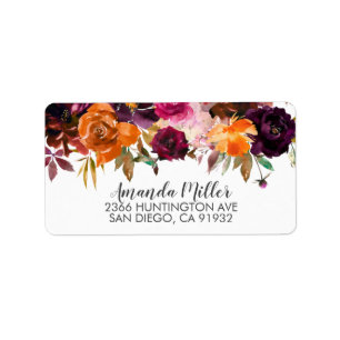Herfst Burgundy & Oranje Bloem Retouradres Etiket