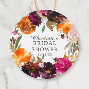 Herfst Burgundy & Oranje Bloemige Bruidsdouche Bedankjes Labels