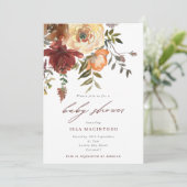 Herfst Burgundy & Oranje Floral Baby shower Kaart (Staand voorkant)