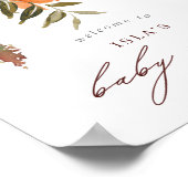 Herfst Burgundy & Oranje Floral Baby shower Welkom Poster (Hoek)