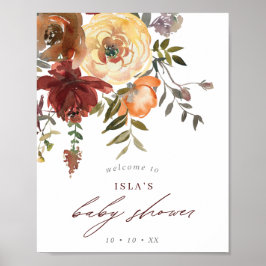 Herfst Burgundy & Oranje Floral Baby shower Welkom Poster