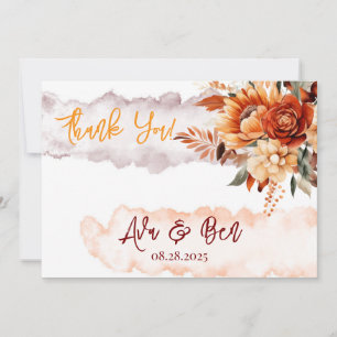 Herfst Burgundy Oranje Floral Wedding Kaart