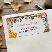 Herfst Burgundy Oranje Pompoen Bloemen Bladeren Etiket