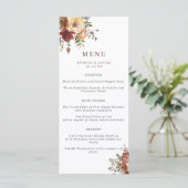 Herfst Burgundy & Oranje Waterverf Flowers Weddens Menu (Staand voorkant)