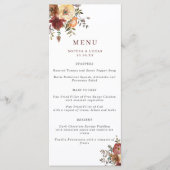 Herfst Burgundy & Oranje Waterverf Flowers Weddens Menu (Voorkant)