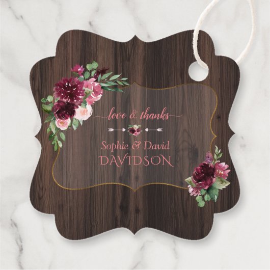 Herfst Burgundy Pink Floral Bloom Wedding Bedankjes Labels (Achterkant)