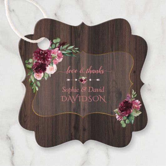 Herfst Burgundy Pink Floral Bloom Wedding Bedankjes Labels (Voorkant)