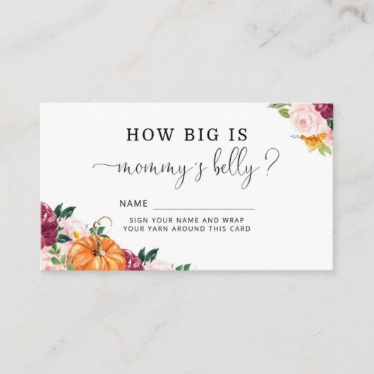 Herfst burgundy pompoen hoe groot de buik van mama informatiekaartje (Voorkant)