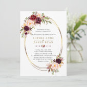 Herfst Burgundy Red Marsala Floral Gold Wedding Kaart (Staand voorkant)