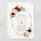 Herfst Burgundy Red Marsala Floral Gold Wedding Kaart (Voorkant / Achterkant)