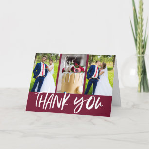 Herfst Burgundy Red Modern Photo Wedding Bedankkaart