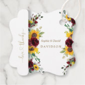 Herfst Burgundy Rozen Zonnebloemen bruiloft Bedankjes Labels (Achterkant)