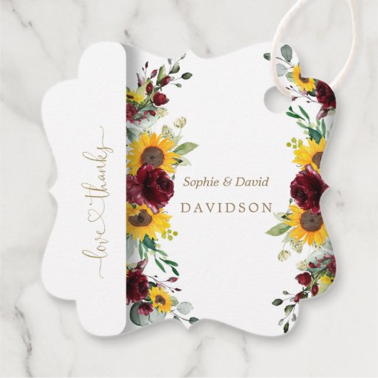 Herfst Burgundy Rozen Zonnebloemen bruiloft Bedankjes Labels (Achterkant)