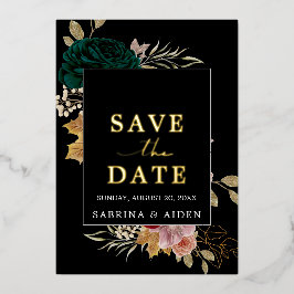 Herfst Burgundy Smaragd Zwart Save The Date Folie Uitnodiging