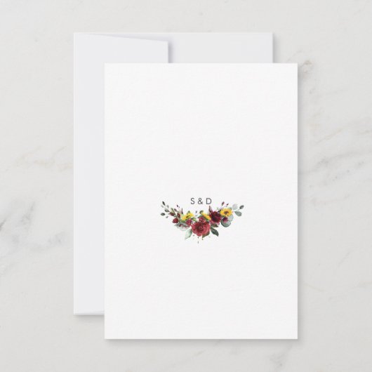 Herfst Burgundy Sunflower Weddenschap RSVP Kaartje (Achterkant)