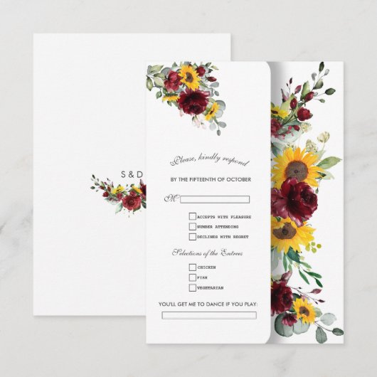 Herfst Burgundy Sunflower Weddenschap RSVP Kaartje (Voorkant / Achterkant)
