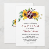 Herfst Burgundy Sunflower White Cross Baptisme Kaart (Voorkant / Achterkant)