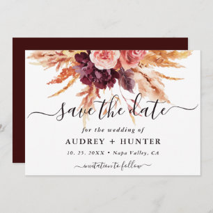Herfst Burgundy Terracotta Floral Wedding Foto Save The Date