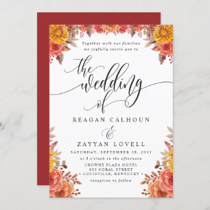 Herfst Burgundy Terracotta Floral Wedding Kaart