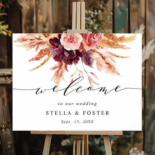Herfst Burgundy Terracotta Floral Wedding Poster