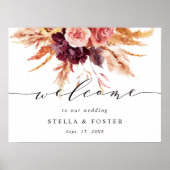 Herfst Burgundy Terracotta Floral Wedding Poster (Voorkant)