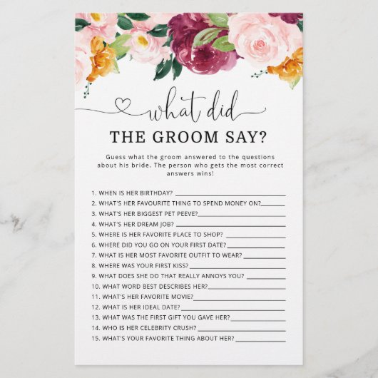 Herfst burgundy Wat zei de groom over vrijgezellen (Voorkant)