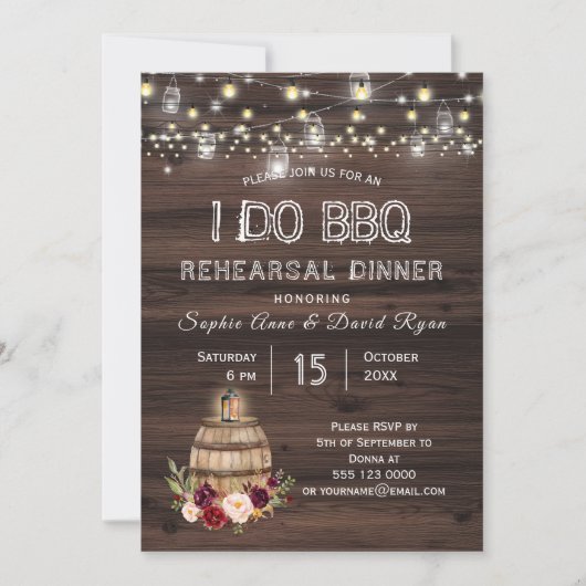 Herfst Burgundy Wine Barrel Floral Rehearsal Dinne Kaart (Voorkant)