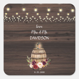 Herfst Burgundy Wine Barrel Floral Wedding Vierkante Sticker