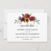 Herfst Burgundy Zonnebloemen Bruiloft Calligrafie Save The Date (Voorkant)