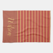 Herfst Burnt Oranje en Gold Achternaam Striped Theedoek (Horizontaal)