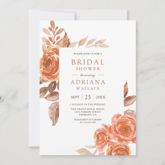 Herfst Burnt Oranje Floral Terracotta Vrijgezellen Kaart (Voorkant)